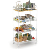 Sekey 4-Tier Rolling Cart – Kitchen Trolley & Niche Shelf with MDF Top, Steel Frame, 360° Casters & Handle – Narrow Serving Cart for Kitchen, Bathroom & Office – White